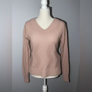 Liz Claiborne Cream V-Neck Sweater Chunky Knit